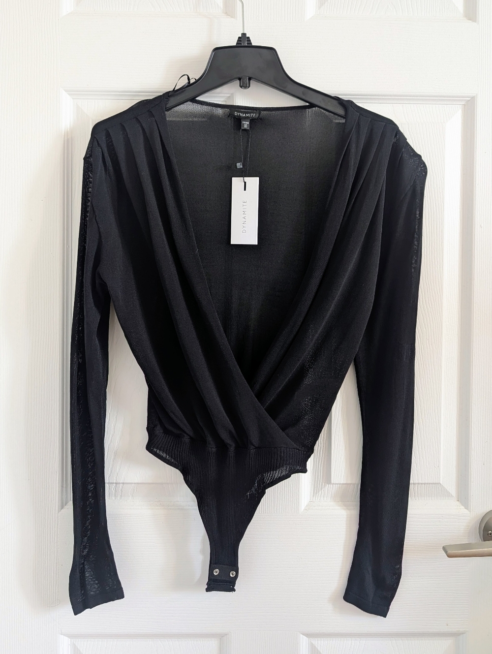 NWT Dynamite Jet Black Mock Neck Chic Wrap Sweater Bodysuit Long Sleeve XXS